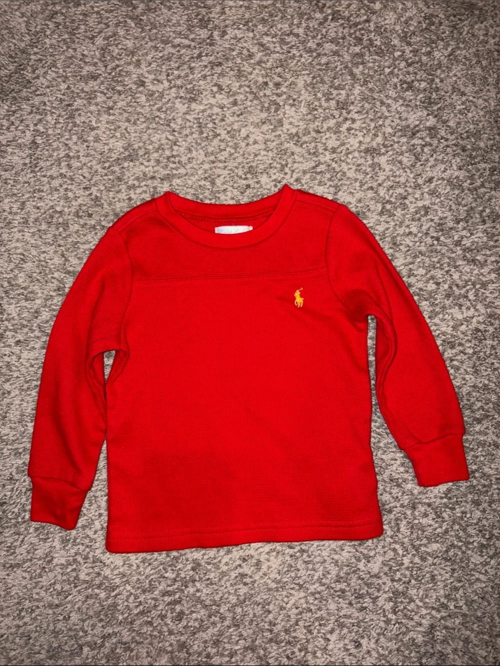 Ralph Lauren Red Long-Sleeve Waffle Knit Crew Shirt with Yellow Pony